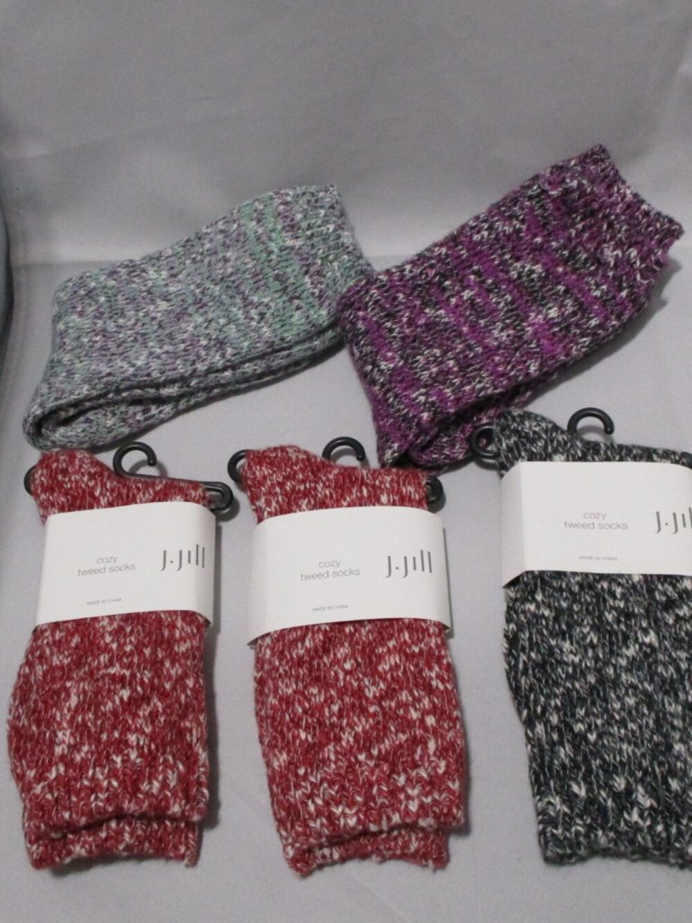 5 pairs J Jill cozy tweed socks shoe size 5-10 1/2 M red black purple $16 each